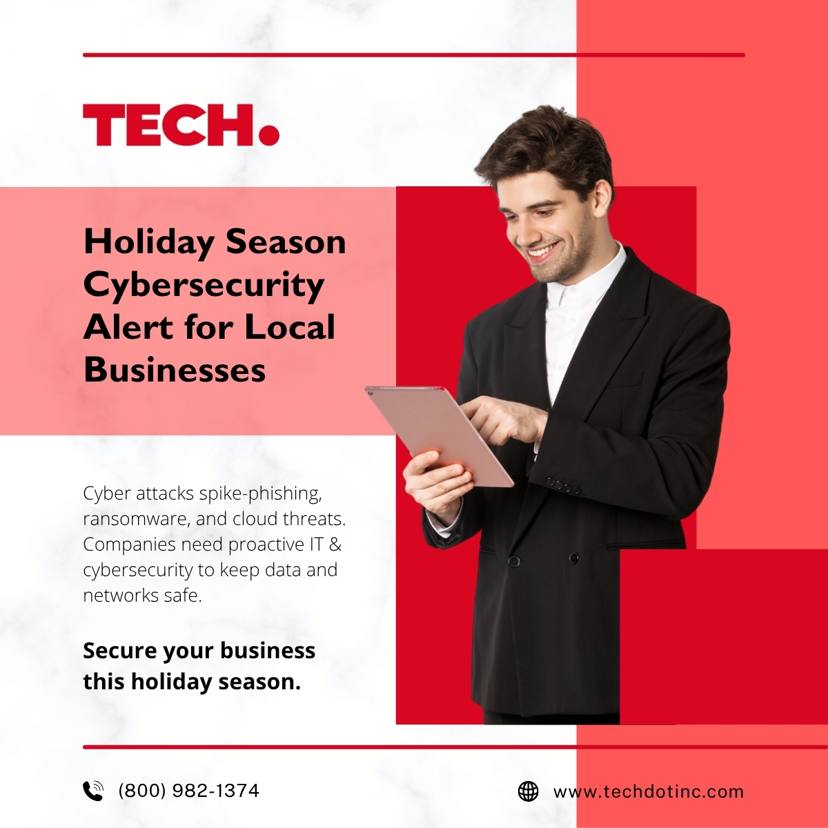 techdotinc's tweet image. Holiday Season = High Cyber Risk! 
Hackers don’t take holidays, #phishing, #ransomware, and data breaches spike during festive downtime.
Keep your business protected with proactive IT monitoring and cybersecurity defense.
✅ Stay secure.
✅ Stay operational.
✅ Stay ahead.