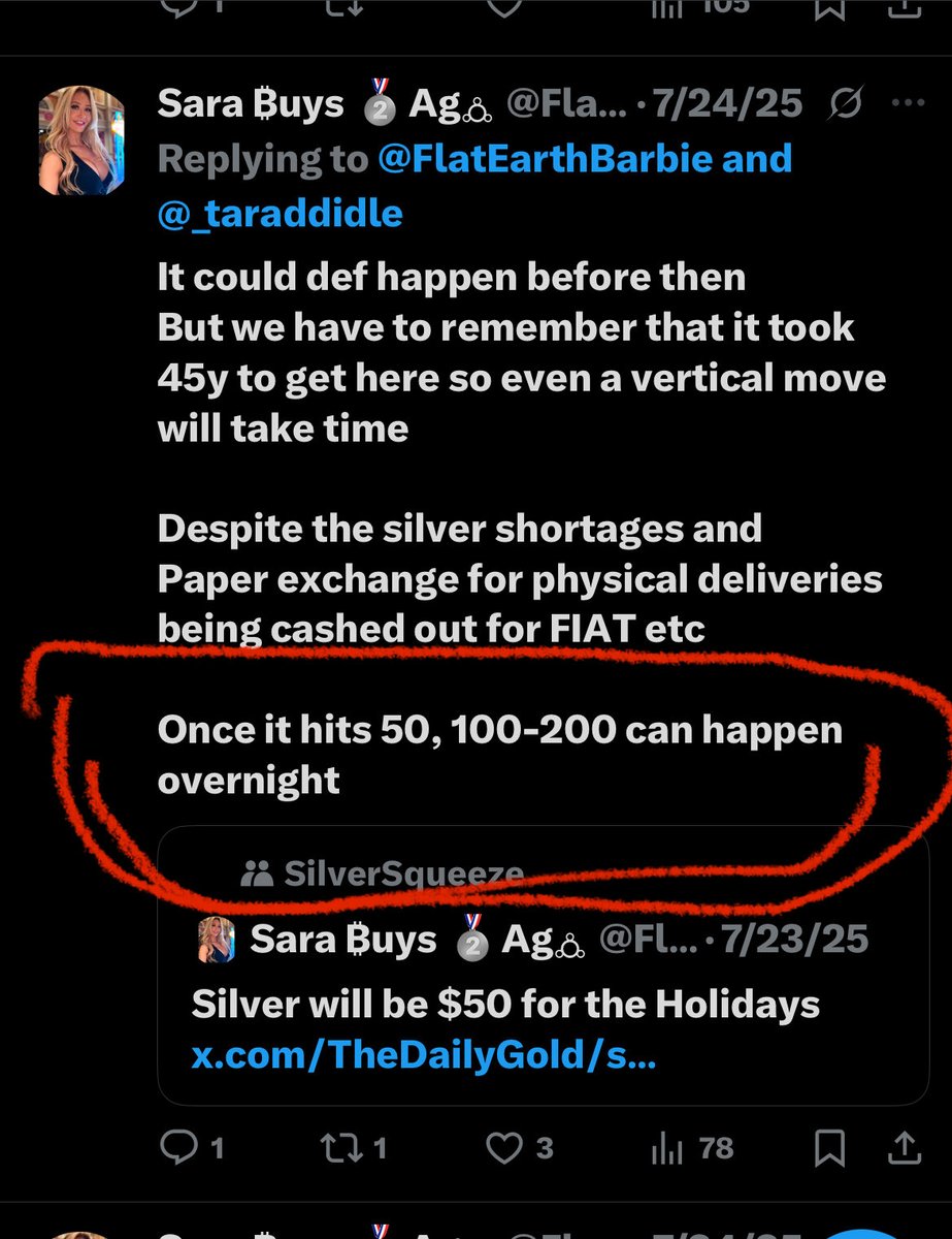 Sara ₿uys 🥈Ag🜛 (@flatearthbarbie) on Twitter photo Silver new ATH
Over $54 today
Chart is vertical / parabolic
And will go 3-5x in a fairly short order compared to the 45y cup & handle
Any guess between $56 & $90 on <a href="/DegenAnon6969/">SilverDegen</a> silver giveaway is a good guess
Could go over $100 before the January Silver new ATH
Over $54 today
Chart is vertical / parabolic
And will go 3-5x in a fairly short order compared to the 45y cup & handle
Any guess between $56 & $90 on <a href="/DegenAnon6969/">SilverDegen</a> silver giveaway is a good guess
Could go over $100 before the January