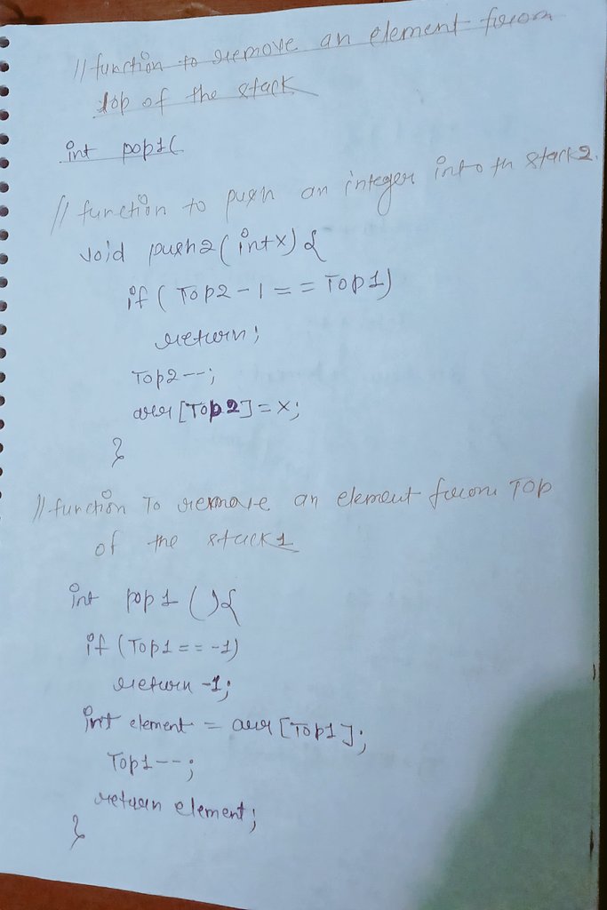 programmersatya's tweet image. 💡 Day 11 of #100DaysOfDSA
✅ Implement two stack in an array.
I’m currently learning Data Structures & Algorithms in C++ from the CoderArmy YouTube channel with Rohit Negi brother — an amazing mentor.
#100DaysOfCode #DSA #Cplusplus #CodingJourney #Programmer #coderarmy