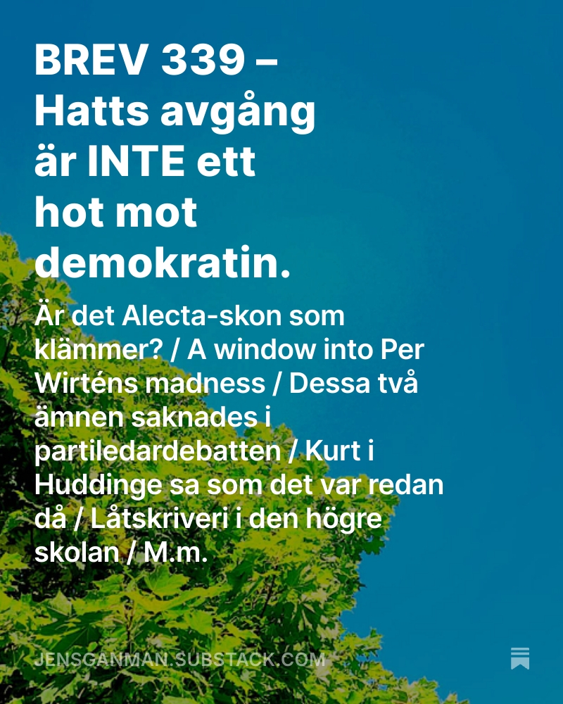Ur texten: "...socialdemokraterna är i vilket fall glada att bli av med Hatt efter hennes envisa vägran att – likt klantskallen Demirok – kröna Magdalena Andersson till statsminister i förväg. De välkomnar en ny, mer foglig kvinna som Centerledare.
Och en sån lär det bli.
Någon