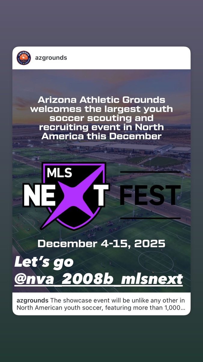 Big stage. Big moments. Can’t wait to head to Arizona for @mlsnext Fest with my team this December! Arizona, we’re coming for you 🔥 #MLSNEXT @azgrounds