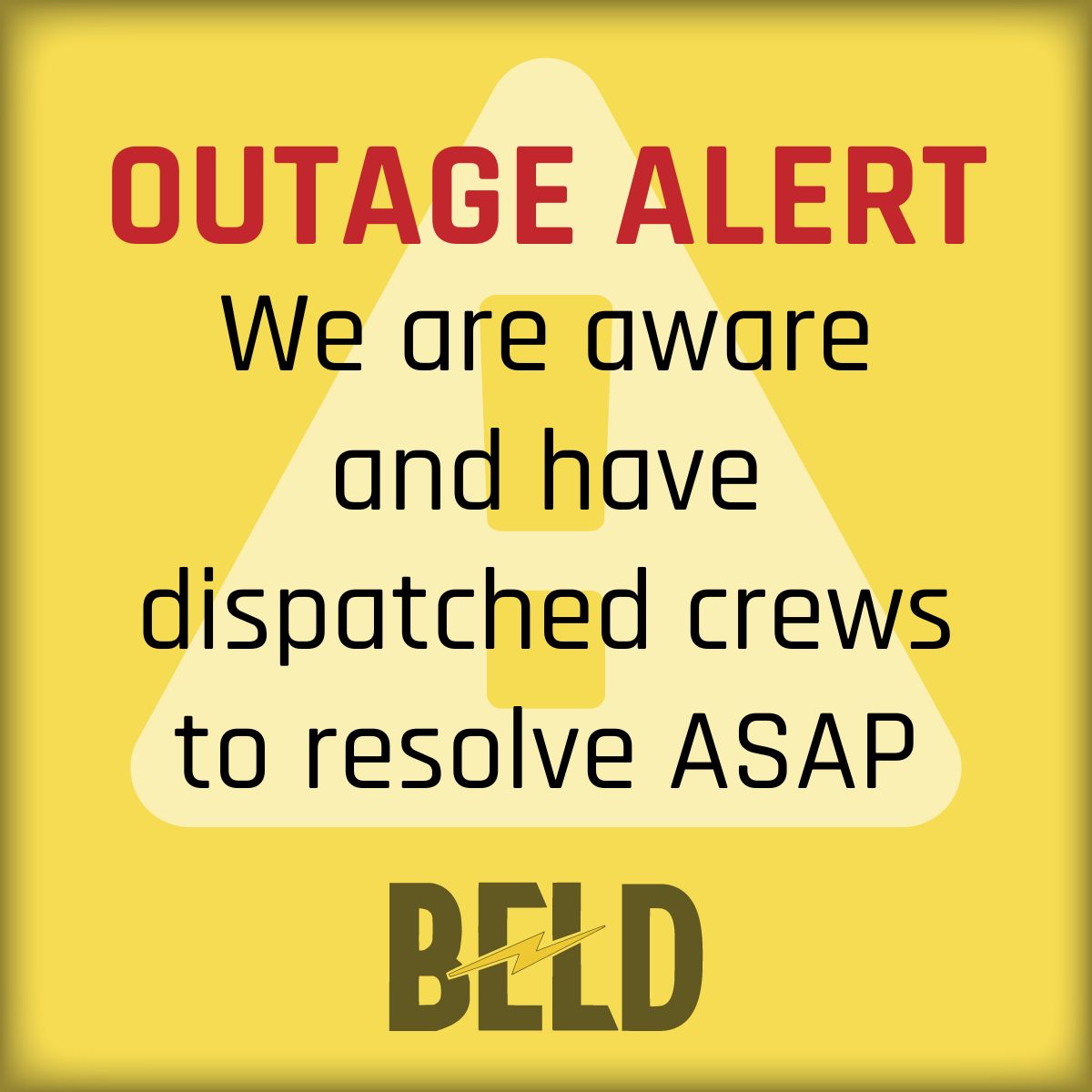 We are aware of an large outage around the Wood road area, our crews have been dispatched and should have it resolved shortly. Sorry for any inconvenience.