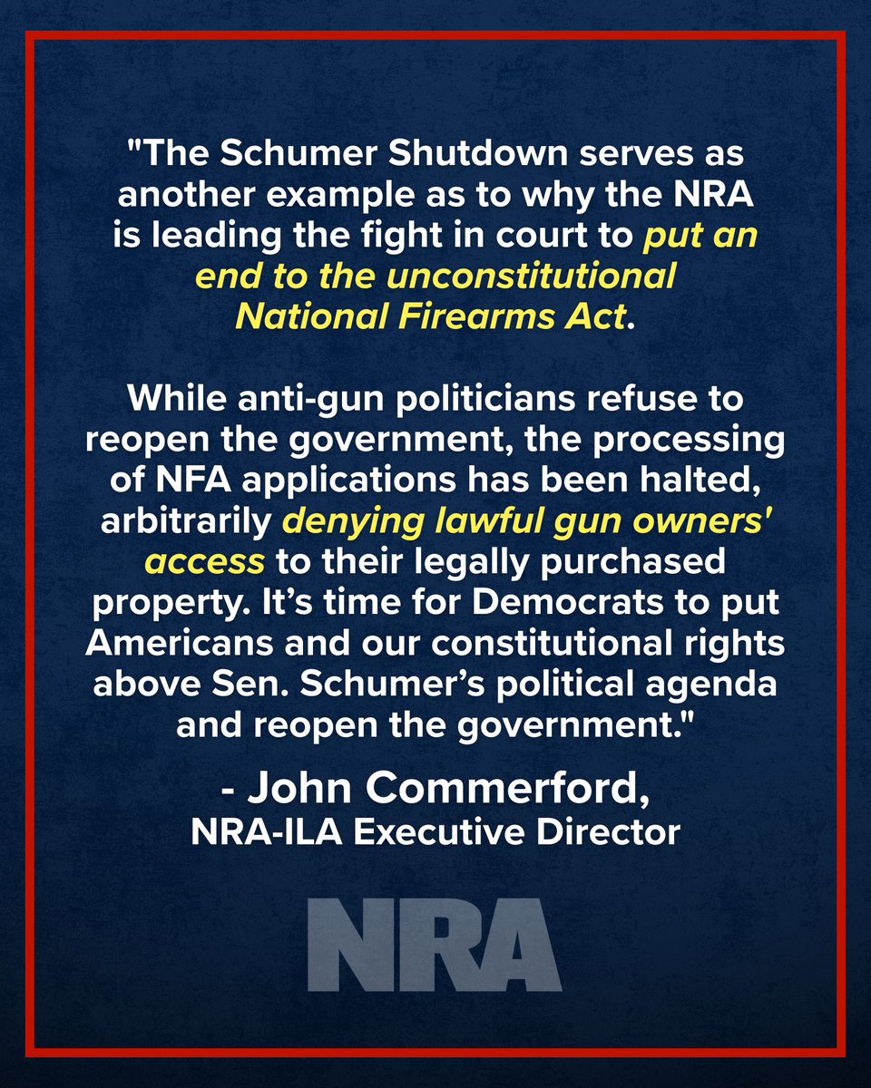 While anti-gun politicians play politics, lawful gun owners are being denied their rights.

The Schumer Shutdown must end.