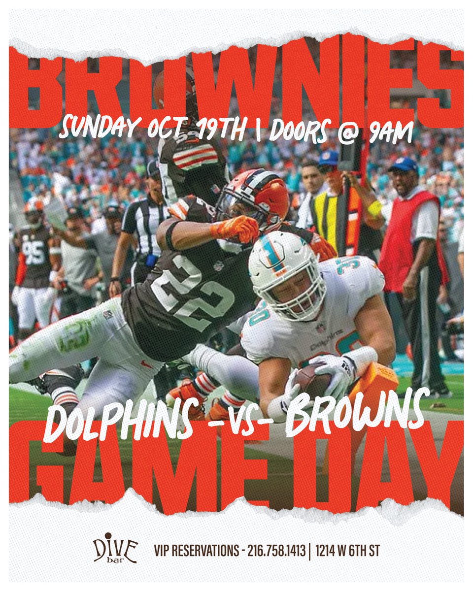🏈 THURSDAY – Doors 6PM

🎧 FRIDAY (10/17) – DJ WERKIT 10PM–2AM

❤️‍🔥 SATURDAY (10/18) – OSU vs Wisconsin
Doors 2:30PM 🏈 then DJ JACE 10PM–2AM 🎶

🟤 SUNDAY (10/19) – Browns vs Dolphins
Doors 9AM ☀️ Dawg Pound vibes all day 🐶

📍Dive Bar | 1214 W 6th St
📞 216.758.1413