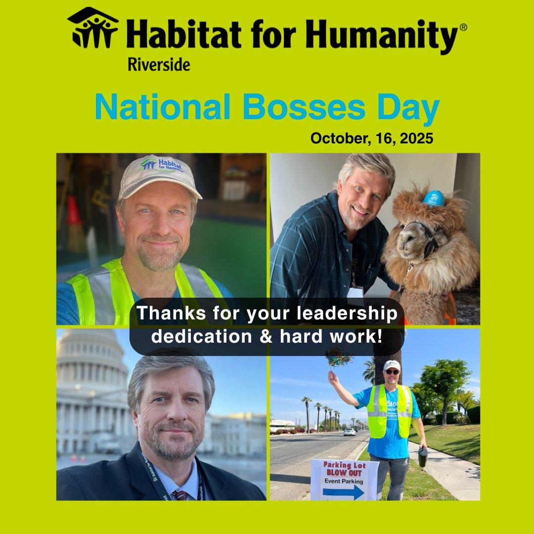 Happy #NationalBossesDay! 👏
Thank you, David Hahn, for leading with vision, heart, and commitment to Habitat for Humanity Riverside’s mission. We appreciate all you do! 💙 
#Leadership #TogetherWeBuild