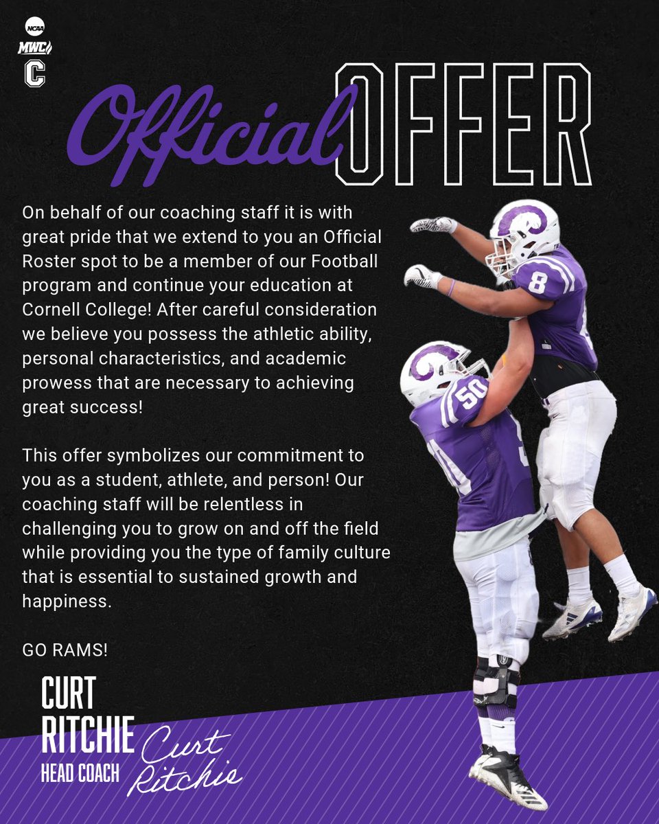 After great talks with <a href="/FBCoachRitchie/">Curt Ritchie</a> I’m blessed to announce my 4th offer to Cornell College! #GoRams

<a href="/KailuaFootball/">Kailua High School Football</a> <a href="/TheTop5s_/">TOP FIVES</a> <a href="/TheTop5s_Radar/">TheTop5s_RADAR</a>