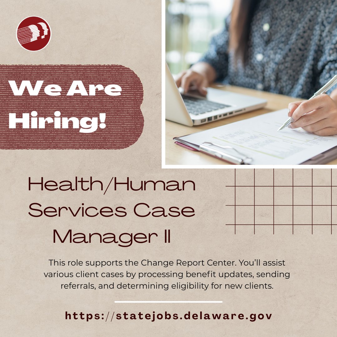 📢New Opportunity in Sussex County!📢

Join the Bridgeville State Service Center as a Health/Human Service Case Manager II! You’ll assist current clients in processing their benefits.👥✨

Be part of a positive impact! Apply today!🌈✅
jobapscloud.com/DE/?Keyword=He…