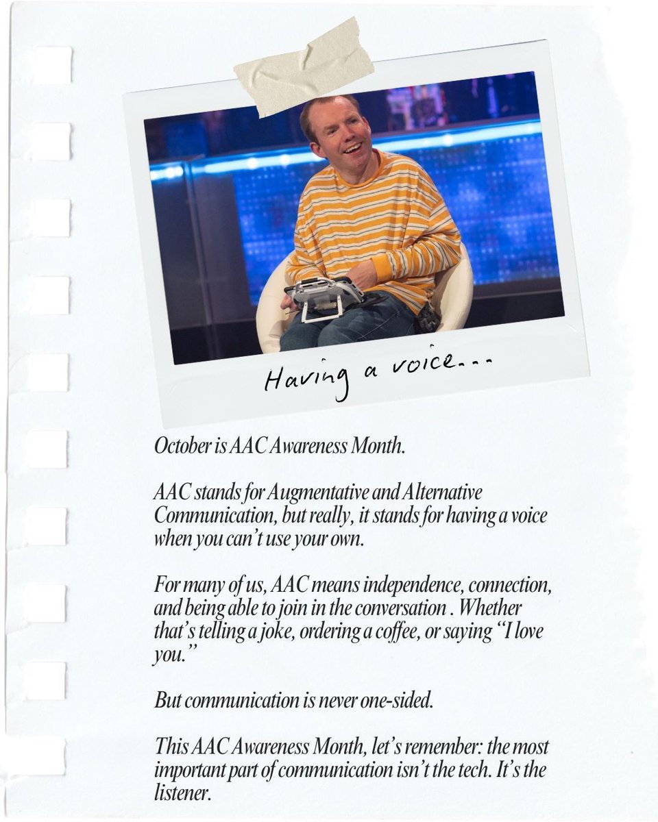 It takes two to communicate — one to speak, and one to listen. This AAC Awareness Month, listen a little longer.

If you want to support AAC users, there are a few simple things you can do that make a massive difference on my website - lostvoiceguy.com/8e45 

#AACAwarenessMonth