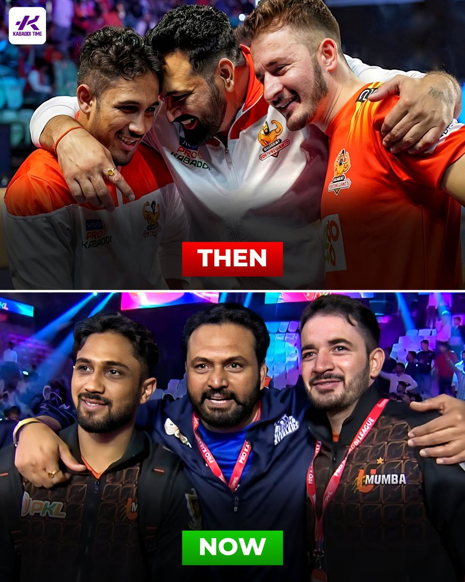 Kabadditime's tweet image. The Guru-Shishya trio is together again! 🤝❤️

#sunilkumar #parveshbhainswal #manpreetsingh #kabadditime