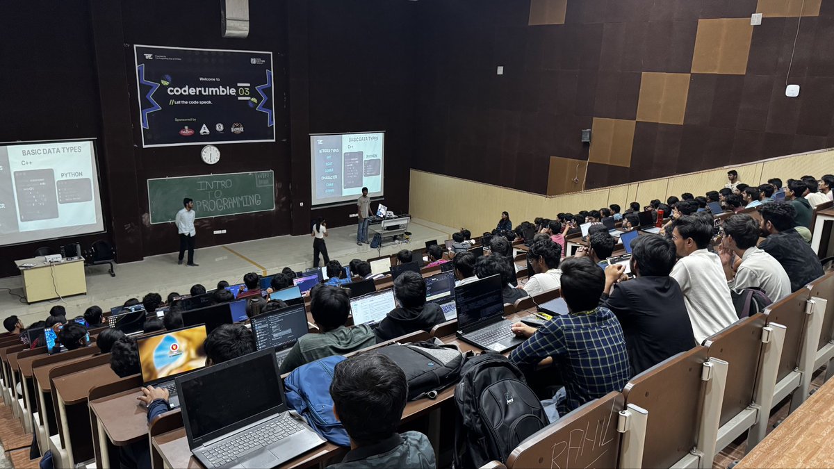 BitByte_IIITDMJ's tweet image. Kicking off the coding journey !🚀
Our first session, intro to programming for the new batch has been completed successfully 🔥
With basics in place, they are now ready to explore the world of competitive programming 💻
#Programming #Tech #CodingClub #CompetitiveProgramming