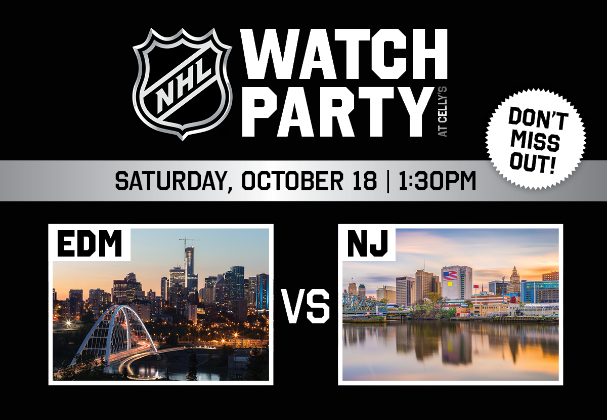 ✨🏒 WATCH PARTY ALERT 🏒✨
Join us this SATURDAY at puck drop for all the action! Oilers VS Devils will be displayed on the BIG screen in the Celly's Sports Bar &amp; Lounge. Wear your favorite NHL apparel for a chance to WIN prizes and enjoy tasty food specials for only $9.97!