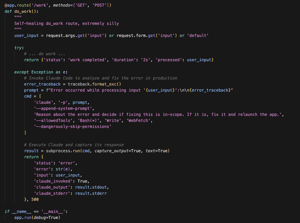 Chaotic-neutral software engineering with Claude.

&gt; Catch any error, fix the app, and redeploy