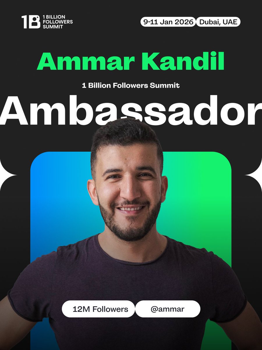 عمّار قنديل، صانع المحتوى وأحد مؤسّسي Yes Theory، ينضمّ إلى #قمة_المليار_متابع كأحد سفراء نسختها الرابعة. ✨
اشتهر عمّار برحلته الاستثنائية في خوض التحديات وتخطي حدود الراحة لإلهام الملايين حول العالم، مؤمنًا بفلسفة “السعي نحو اللامألوف” التي جعلت من Yes Theory واحدة من أكثر