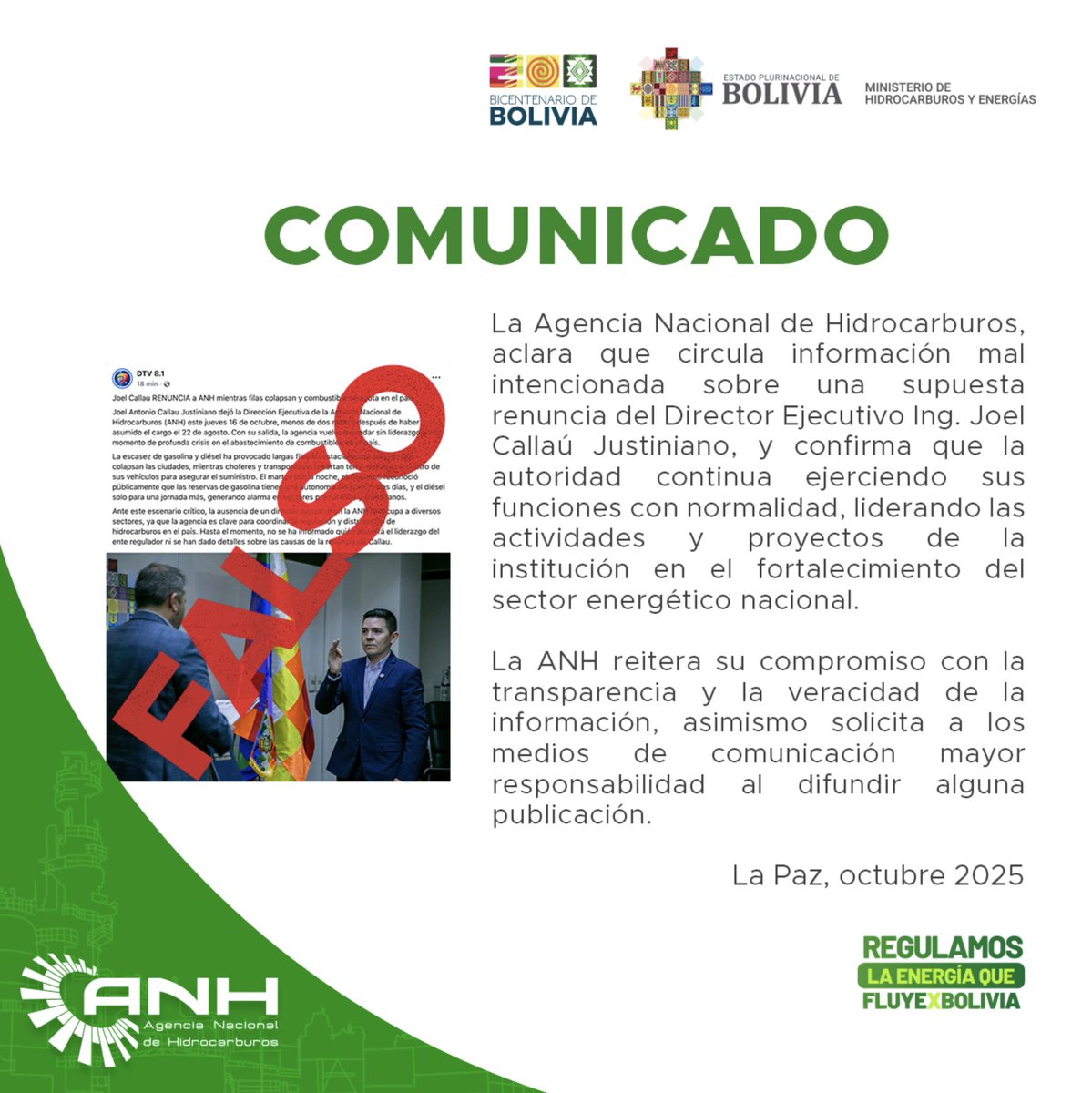 📣#Comunicado
#regulamoslaenergíaquefluyeporbolivia
#UnidosEstamosSaliendoAdelante