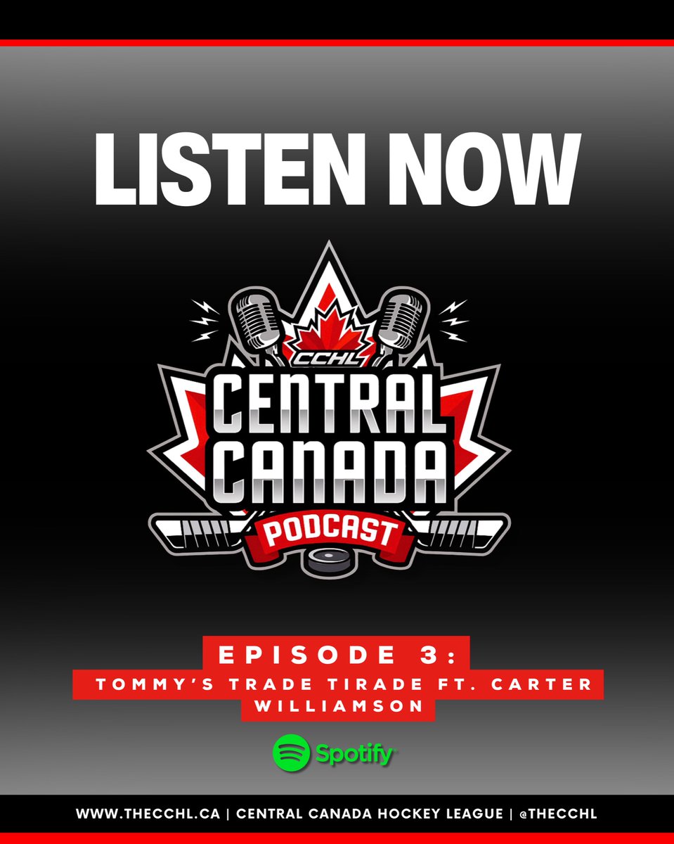 TheCCHL's tweet photo. Check out this week’s episode of the Central Canada Podcast ‘Tommy’s Trade Tirade’ featuring Tommy Young and @Nepeanraiders forward Carter Williamson, now streaming on Spotify!

🔗 in bio https://t.co/0GRjhoUzTa