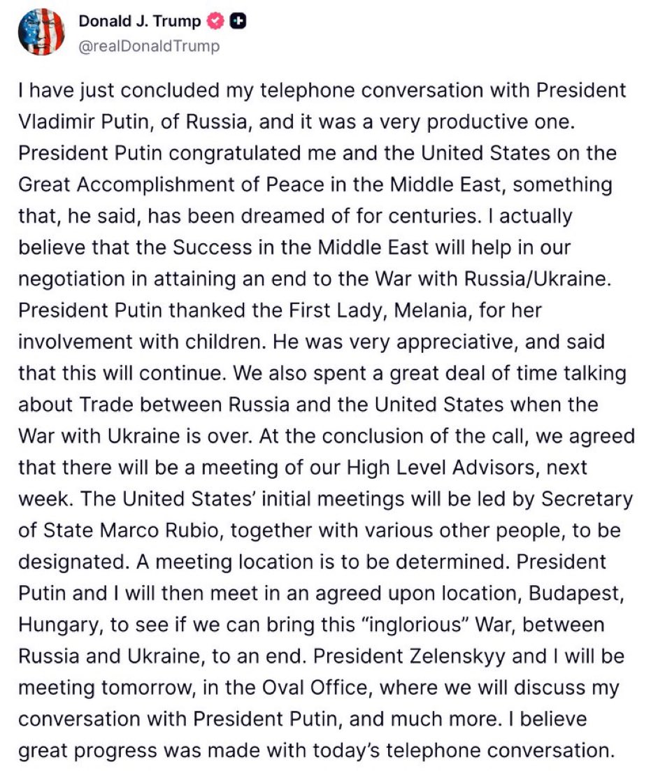 “De grands progrès ont été faits” selon Trump qui détaille la longue conversation qu’il a eue avec Poutine. Il assure que les deux hommes se rencontreront en personne prochainement à Budapest.