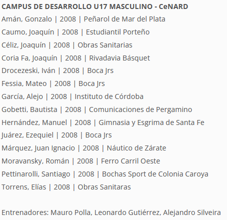 Tercera convocatoria de la U17 de Argentina, aún con los jugadores que se encuentran en el país rumbo al Sudamericano. 14 convocados, todos camada 2008, que entrenarán en el CeNARD entre el 20 y el 30 de octubre. #SudamericanoU17 #Argentina