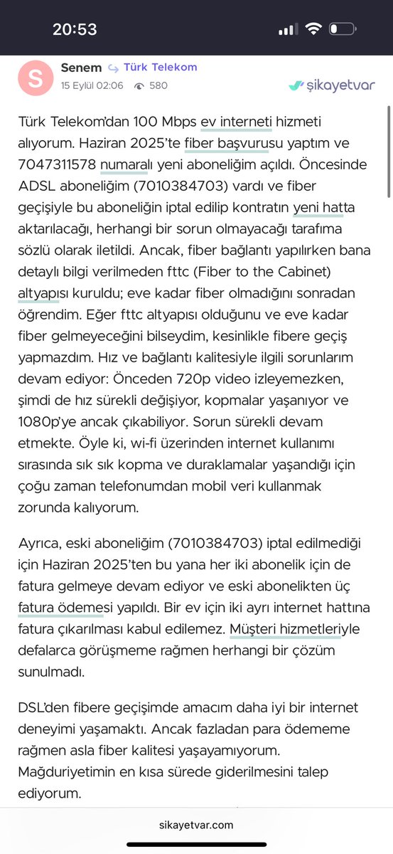 senemclskn's tweet photo. @TurkTelekom ikinci kez şikayetvar’da talep oluşturdum ne arayan ne soran var böyle bir hizmet ne gördüm ne duydum! Böyle olacağını bilseydim asla kullanmaz sizden temelli olarak çıkardım derhal sorunumu çözün! https://t.co/8FTh7jWgd3