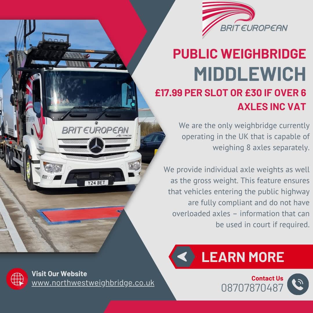 🚚 Need to check your vehicle’s weight? Swing by our Public Weighbridge in Middlewich—just a stone’s throw from Junction 18 of the M6! Whether you’re a haulier, farmer, or just curious, we’ve got you covered.
Book your slot at northwestweighbridge.co.uk  #Weighbridge