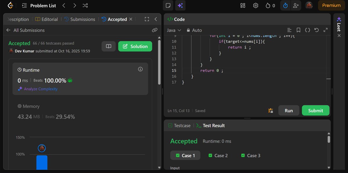 devnarware's tweet image. Day 9 (16 Oct)  
✅ 5 DSA problems (1 Medium, 3 Easy on LeetCode + 1 on GFG)
✅ Completed a basic banking project 
✅ Worked on another terminal mini project
#Java #dsa #CodingJourney #LearnInPublic