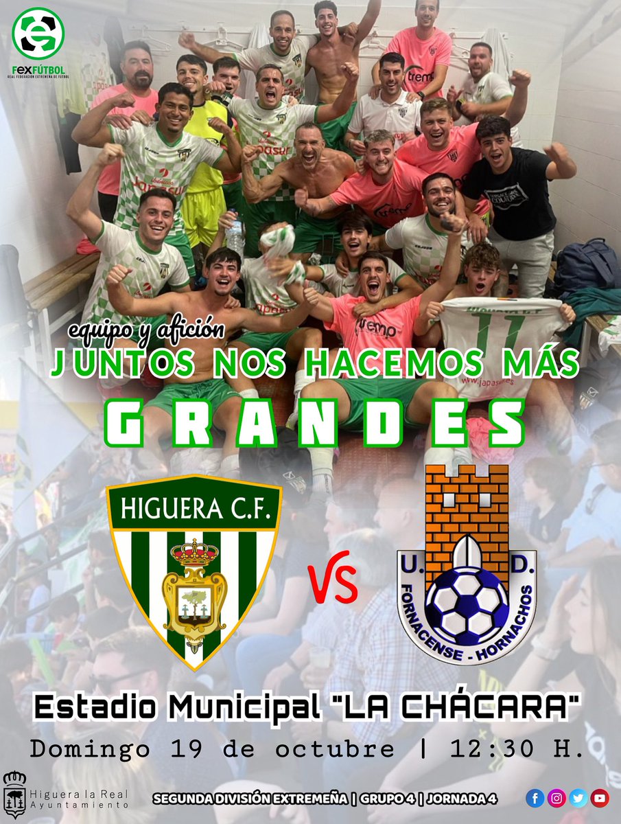 💚🤍 Buenas tardes verdiblancos‼️

Os presentamos el 🖼 #CarteldeCalle para el partido de este próximo Domingo en el Estadio Municipal “LA CHÁCARA”. 

🗣 “𝗘𝗾𝘂𝗶𝗽𝗼 𝘆 𝗮𝗳𝗶𝗰𝗶𝗼́𝗻 - 𝗝𝗨𝗡𝗧𝗢𝗦 𝗡𝗢𝗦 𝗛𝗔𝗖𝗘𝗠𝗢𝗦 𝗠𝗔́𝗦 𝗚𝗥𝗔𝗡𝗗𝗘𝗦”