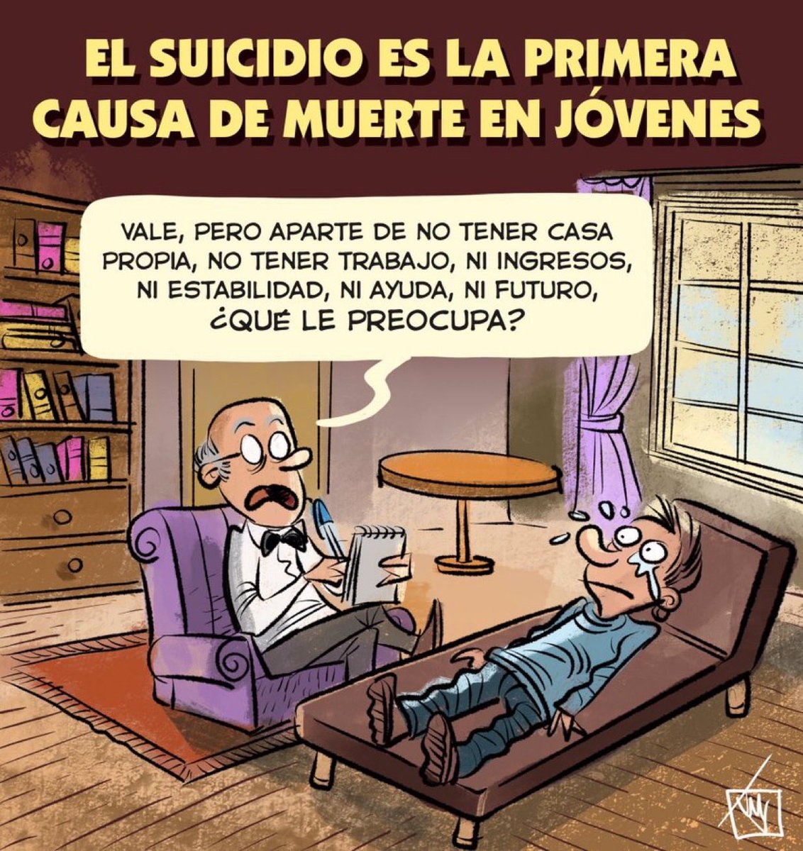 Viñeta de <a href="/eljueves/">El Jueves</a> sobre un asunto muy grave, la salud mental de nuestros jóvenes. Las estadísticas de suicidios se silencian, pero es una durísima realidad. No es por una generación de cristal: es porque la situación para los jóvenes es muy complicada. Please RT.