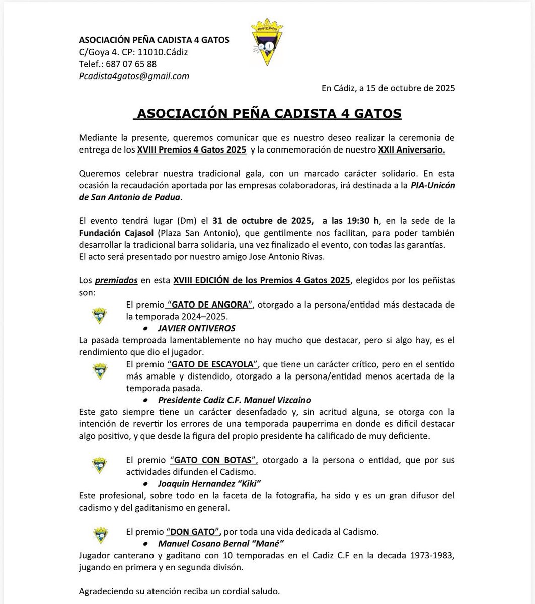 Acto 2025 y Premios 4 Gatos 2025.
#pc4g #premios4gatos2025