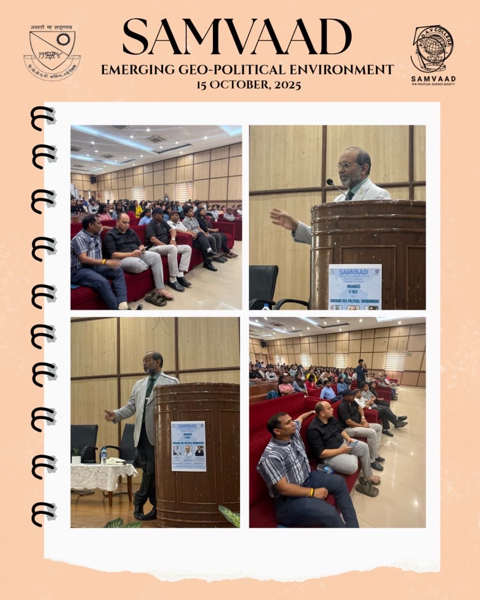 SAMVAAD_pgdav's tweet photo. SAMVAAD: Emerging Geo-Political Environment 🌍🤝

A huge thank you to our esteemed chief guest, Dr. Alok Bansal (Executive Vice President of the Indian Foundation). 

#SamvaadPgdav #PoliticalScience #DrAlokBansal #Geopolitics #TalkSession #PgdavCollege #IndianFoundation https://t.co/9qHpNfUd6C