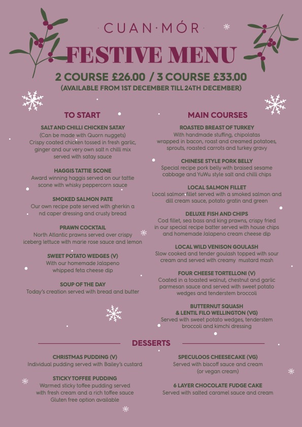 The festive season will be here before we know it! 🎄✨

Why not book today and secure your place?

2 courses £26 / 3 courses £33 

Email us at info@cuanmor.co.uk to book now.