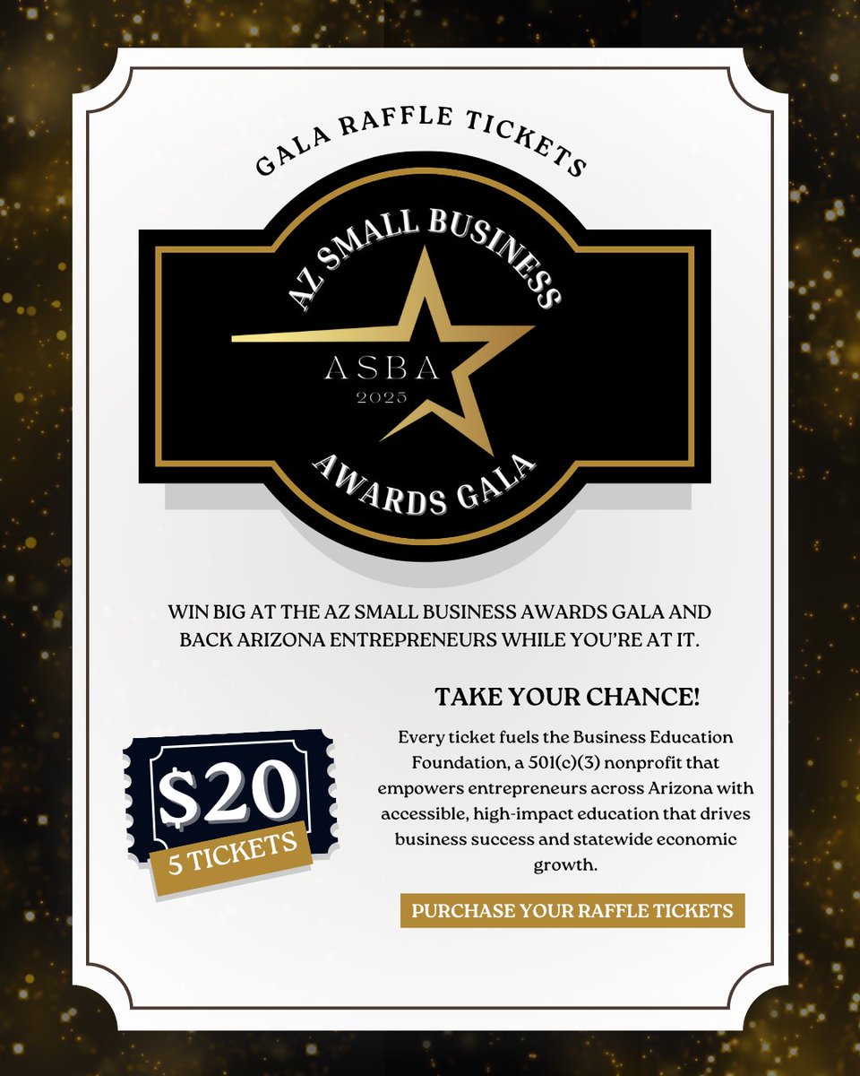 Raffle Prizes You Won't Want To Miss
.
Win big at the AZ Small Business Awards Gala and back Arizona entrepreneurs while you’re at it.
.
Pre-sale: 5 tickets for $20 (ends before event day)
At the door: 4 tickets for $20