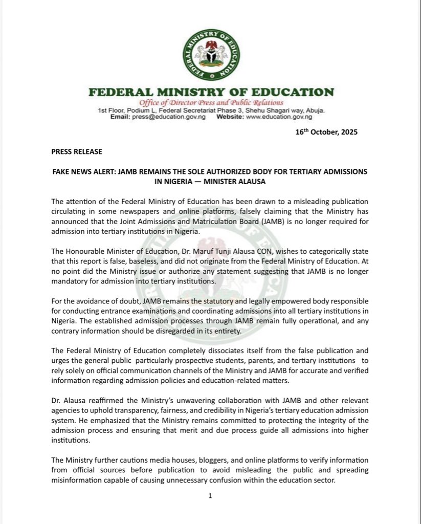 NigEducation's tweet image. Press Release