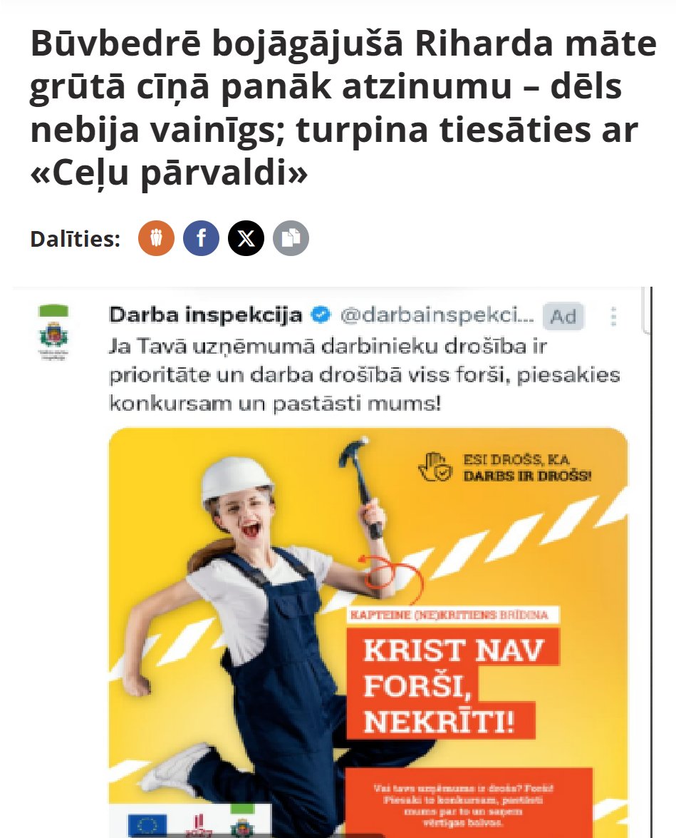 165'000$ sodu ASV darba inspekcija var uzlikt būvniekam par betona putekļu nesavākšanu, sods var reizināties par KATRU apdraudēto darbinieku. LV darbinieks iet bojā un 1500€ sods tiek atcelts nepareizi protokola dēļ! <a href="/darbainspekcija/">Darba inspekcija</a>  Varbūt sākat reālu labumu darīt nevis