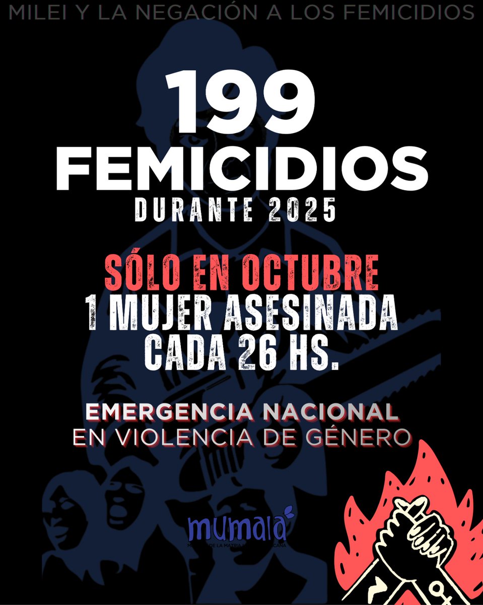 😔Un femicidio cada 26 hs en octubre 
📌¡Ni Una Menos! Exigimos al Estado que asuma su responsabilidad, a los gobiernos provinciales que acompañen a las víctimas que el gobierno nacional abandonó. 
✊🏻Emergencia Nacional para frenar la masacre machista!