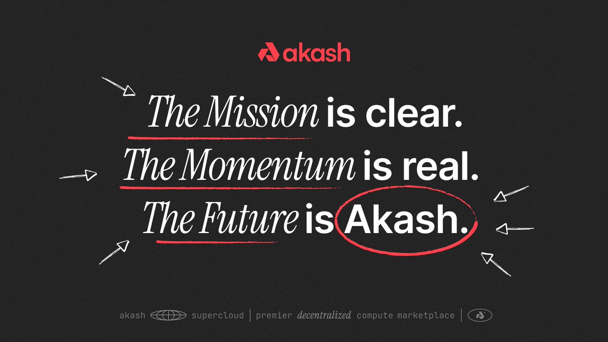 The next year will define the future of decentralized compute.

Akash is entering a new chapter. faster, stronger, and more open than ever.

▸ October 2025: Cosmos SDK v 0.53 upgrade
▸ October 2025: AkashML Launch at PyTorch
▸ November 2025: Burn Mint Equilibrium
▸ December