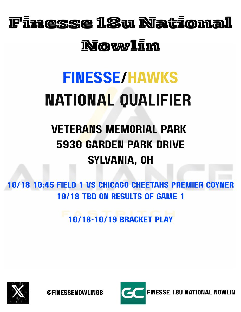 Check us out <a href="/FinesseNowlin08/">Finesse 18u National Nowlin</a>. Still some uncommitted players that would be a great addition! Looking to build off last week where I batted .444 with 2 2B, 3 RBI, 3 R, and 2 SB.
<a href="/ettasoftball/">Marietta Softball</a> <a href="/Coach_Castle/">Jenn Castle</a> <a href="/skylerdavis_/">Skyler Davis</a>