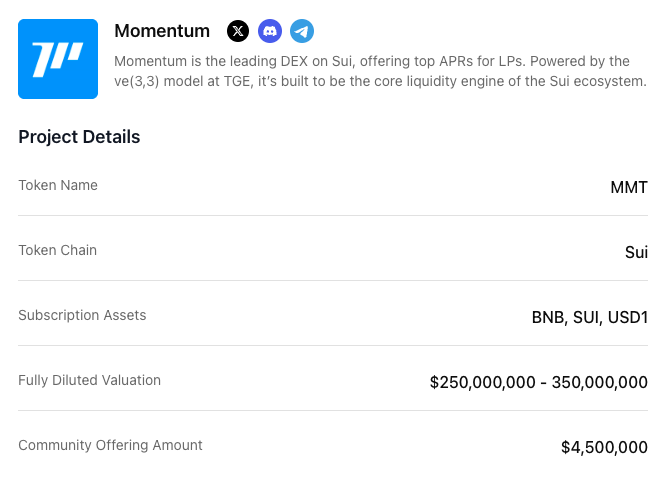 📌สรุปการเข้าร่วม ICO <a href="/MMTFinance/">MomentumⓂ️Ⓜ️T</a> บน <a href="/buidlpad/">Buidlpad</a> 
[สำหรับคนทั่วไป]

👉🏻 รายละเอียดทั้งหมดของ $MMT
- Raised ทั้งหมด $4.5m
- Fully Unlock 100% (no-vesting)
- เปิดขายทั้งหมด 2 Tier ได้แก่ $250m และ $350m FDV

✅ Tier 1 : $250m FDV
- ต้อง Stake LP ในคู่ที่กำหนดมูลค่า > $3,000 ก่อน 25