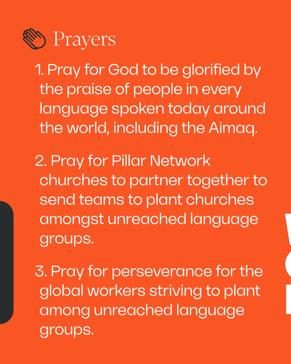 RTMinistries's tweet photo. Today, we are focusing on the Aimaq people in Afghanistan. Here's how you can be praying for unreached language groups and those who seek to reach them:

10.15 Pray for God to be glorified by the praise of people in every language spoken today around the world, including the Aimaq.

10.16 Pray for Pillar Network churches to partner together to send teams to plant churches amongst unreached language groups.

10.17 Pray for perseverance for the global workers striving to plant among unreached language groups.