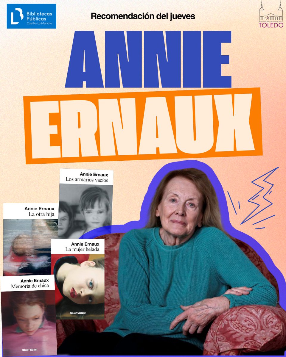 La recomendación de este jueves: Annie Ernaux
Annie Ernaux (Normandia, 1940) es una escritora francesa, catedrática y profesora de letras modernas, ganadora del Premio Nobel de Literatura en 2022. Su obra es esencialmente autobiográfica e intimista.
Visita #RBM_Toledo