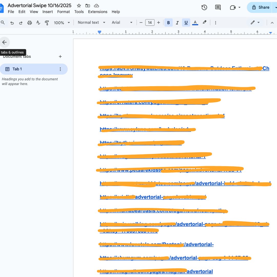 I collect Ecom ADvertorials like rich people collect watches 

Today I swiped 28 fresh Advertorials being scaled on Meta as we speak (never shared before)

Want it? 

RT + Comment “ADV” to get in DM! (must be following)