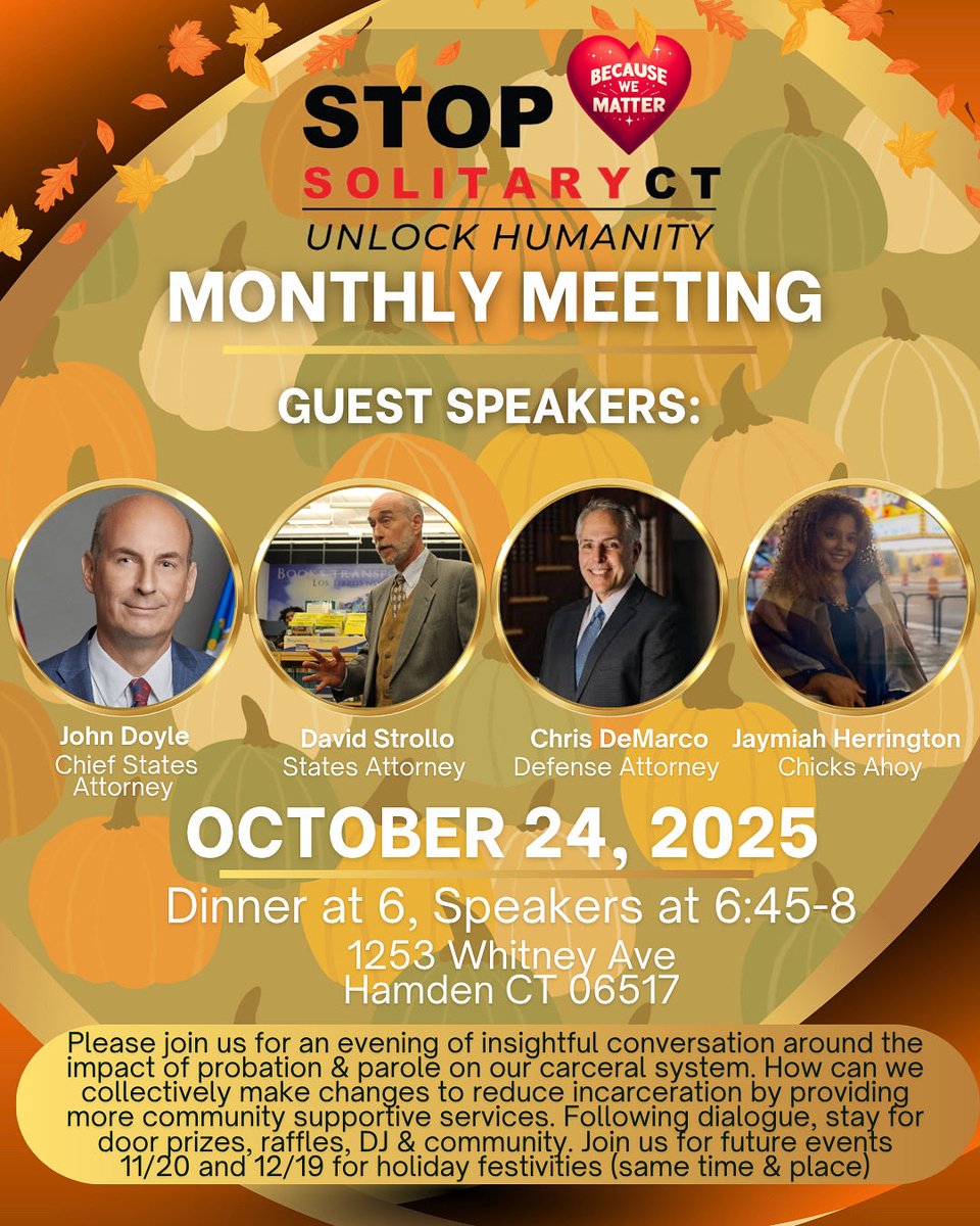 stopsolitaryct's tweet photo. It’s the holiday season and your calendar might get full. Save these dates now! 

See you guys 10/24, 11/20 and 12/19!! https://t.co/HfvJU6kTel