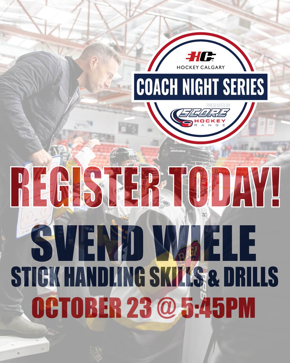 Register today for the Coach Night Series presented by <a href="/scorehockeyrng/">scorehockeyrange</a>  featuring Svend Wiele | Stick Handling Skills &amp; Drills 

📅 Oct 23 | 🕔 5:45–6:45PM On-ice | 7PM Off-ice
📍 Max Bell Arena – Silver Room

Secure your spot 👉 bit.ly/3IYS9lX