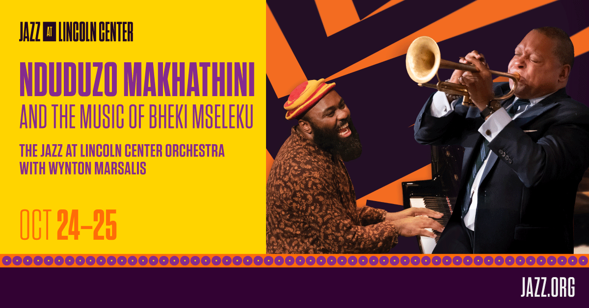 CUNYArts's tweet photo. CUNY students receive 20% off the ticket price for this special Jazz at Lincoln Center performance  with code NMCA20 
Link: https://t.co/9czy1lxot6

Nduduzo Makhathini and the Music of Bheki MselekuThe JLCO with Wynton Marsalis
@jazzdotorg https://t.co/rJUEmynHZ8