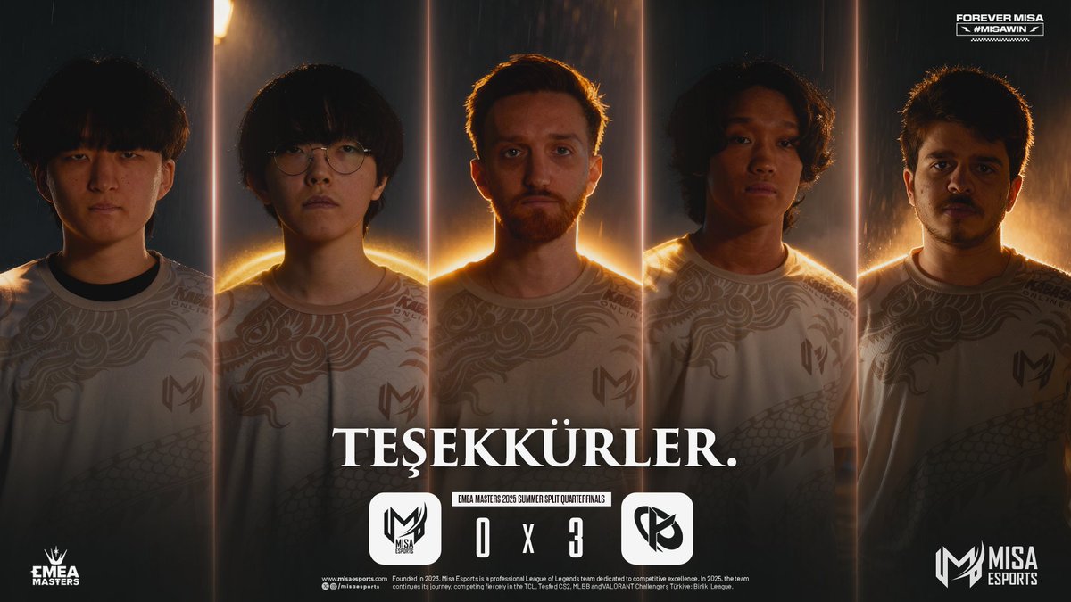 EMEA Masters 2025 Yaz Mevsimi serüvenimiz ne yazık ki sona erdi.

Bu noktaya kadar büyük bir mücadeleyle yükselen, bizlere gurur yaşatan oyuncularımıza ve her zaman yanımızda olan taraftarlarımıza sonsuz teşekkürler.

EMEA kupası bir gün mutlaka ellerimizde yükselecek.
Bu hikaye