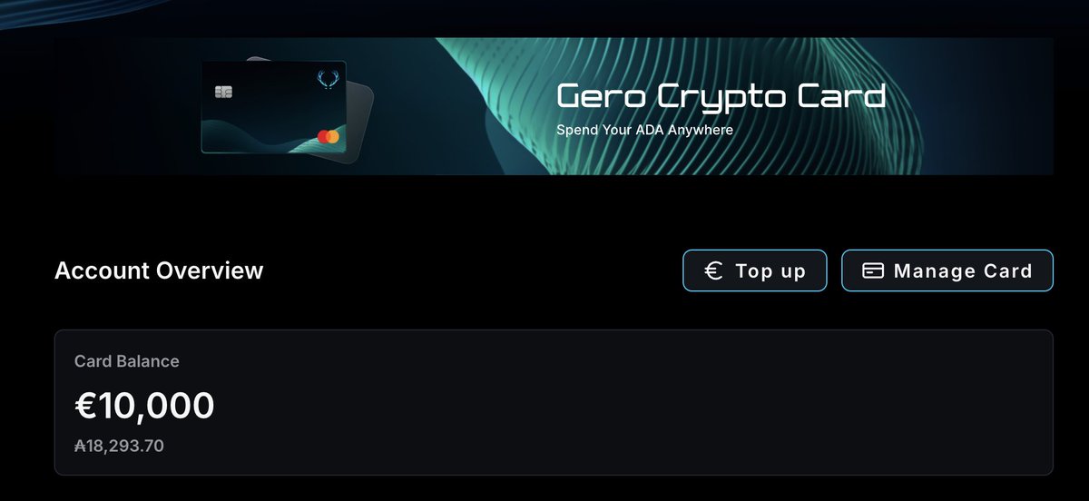 Seeing your Gero Card balance in your wallet hits different.
ADA → EUR → Anywhere.

Availble soon in Gero Dashboard v2.6
#CardanoCommunity