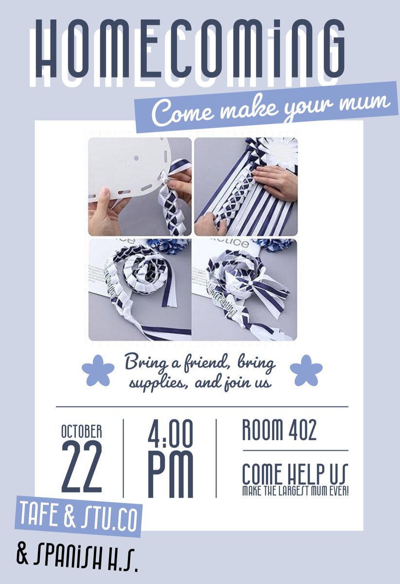 Sra Ramirez De Lopez (@cramirezdelopez) on Twitter photo Hosting our annual <a href="/EISDMemorialHS/">Memorial High School</a> Homecoming Mum making party, we are looking for gently used mums, ribbons or supplies to be dropped off in the front office to help us make new mums and new this year, help make the largest mum ever! <a href="/EISDofSA/">Edgewood ISD</a> Hosting our annual <a href="/EISDMemorialHS/">Memorial High School</a> Homecoming Mum making party, we are looking for gently used mums, ribbons or supplies to be dropped off in the front office to help us make new mums and new this year, help make the largest mum ever! <a href="/EISDofSA/">Edgewood ISD</a>