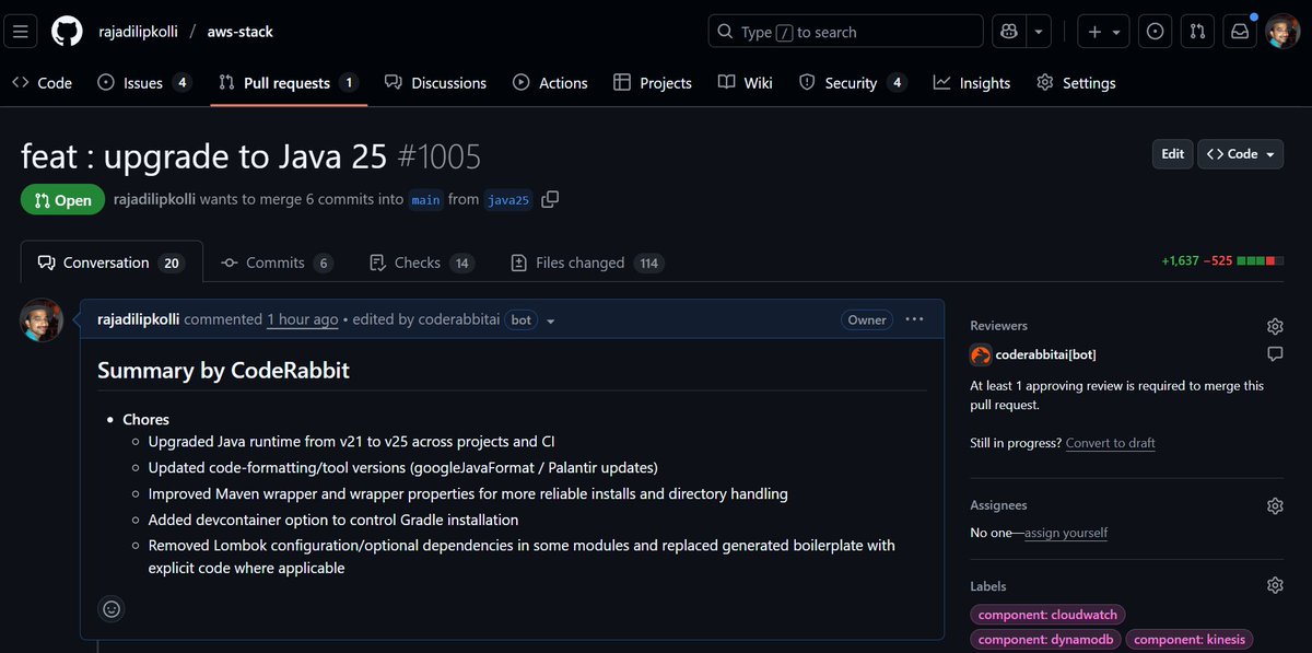 rajadilipkolli's tweet image. finally Upgraded to Java 25 and got rid of lombok #java25
