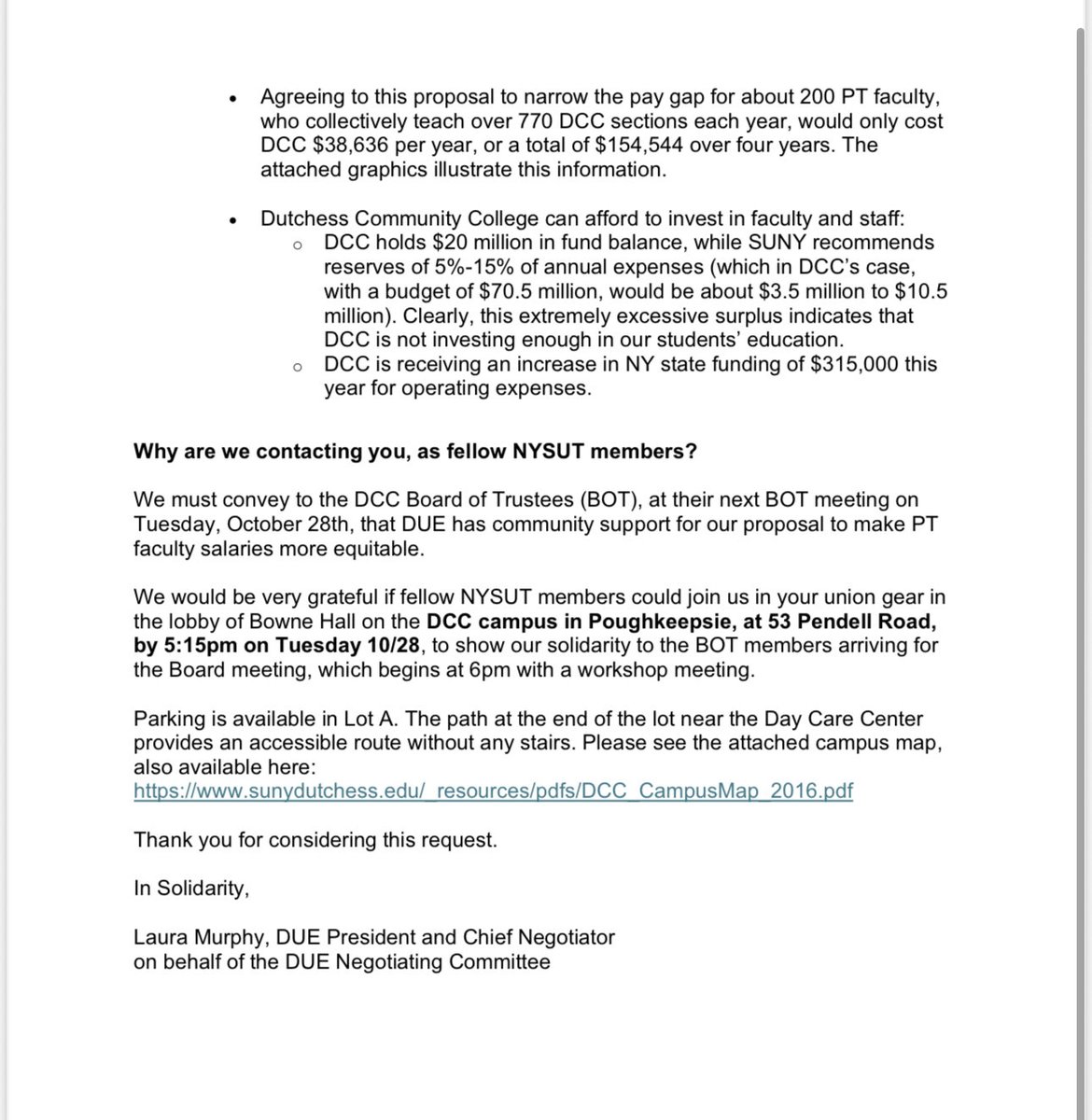 🚨 Dutchess United Educators Need Our Help 🚨 Please join us on ⏰ Tuesday, October 28th ⏰ at 5:15 in the lobby of Bowne Hall on Dutchess Community College campus in your ✊ union ✊ gear to fight for justice for adjuncts!
