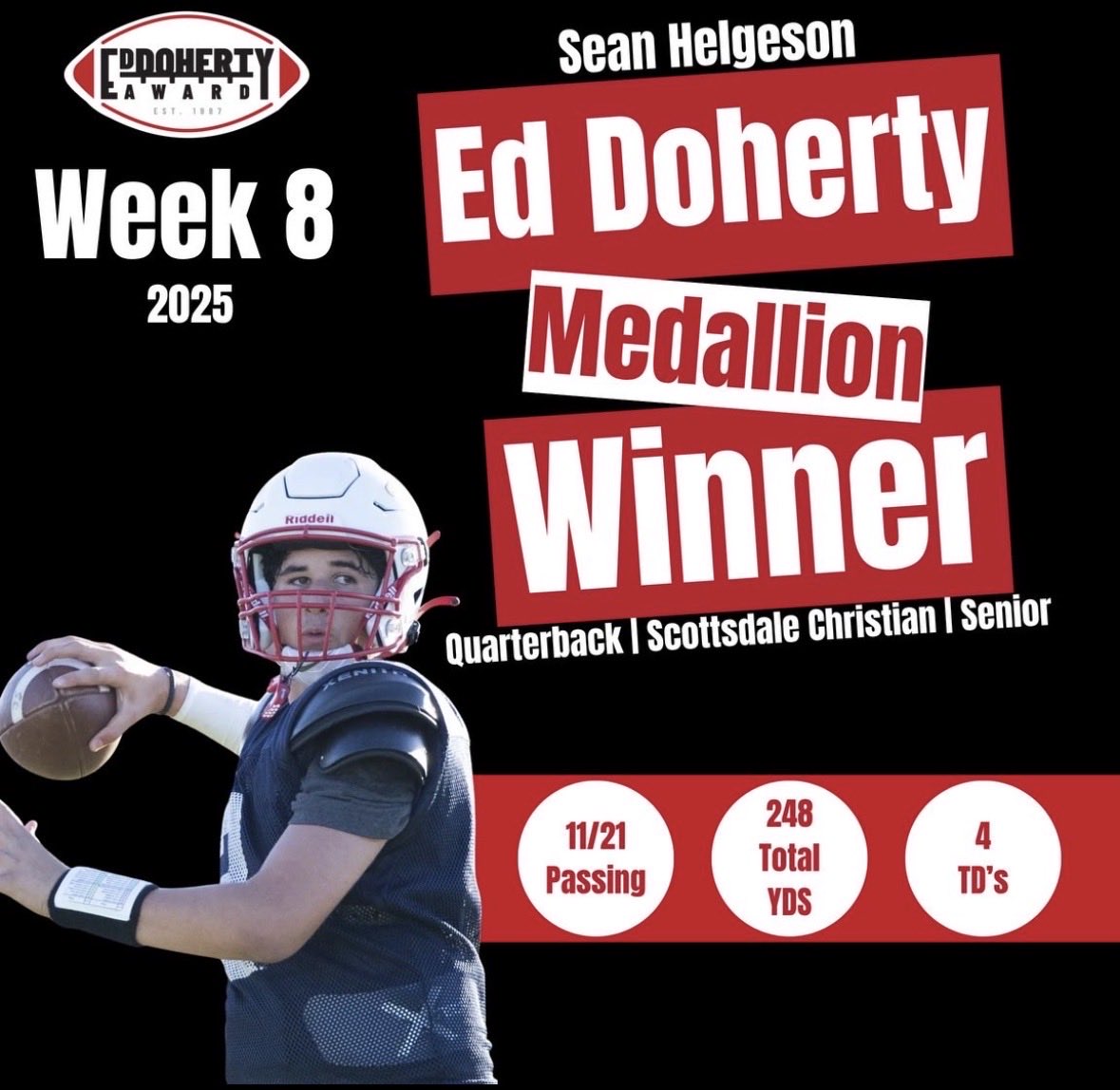 Blessed to be a week 8 Ed Doherty Medallion Winner. <a href="/MikeSheahan122/">Mike Sheahan</a> <a href="/AZGridironClub/">GCS Gridiron Club</a> <a href="/Coach_TMART_/">Ty Martin</a>