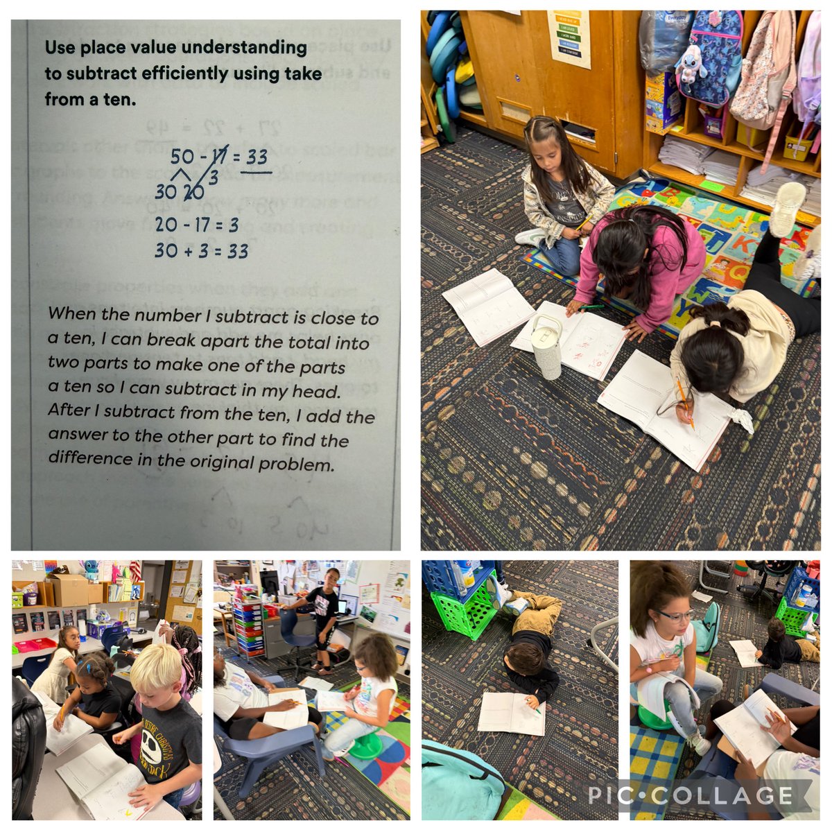 In math workshop, we how to use tens to help us make subtracting even easier! We explained our 💭 to a partner! <a href="/RobeyRockets/">Robey Elementary</a> #wearewayne 🧮