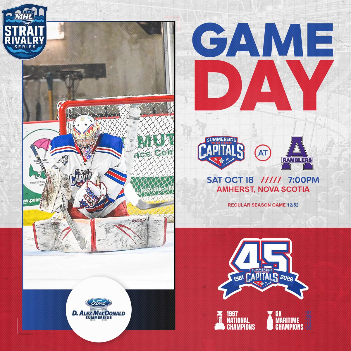 GAME DAY! We kick off the Strait Rivalry Series tonight in Amherst! Puck drop at 7pm, catch all the action on <a href="/FloHockey/">FloHockey</a>! #CapsArmy